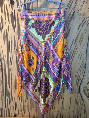 VINTAGE Y2K Boston Proper 100% Silk Handkerchief Hem Skirt 10 EUC Paisley